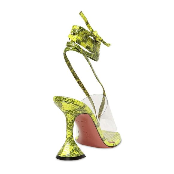 Amina Muaddi Zula Ayer Snake Print Thong PVC Lace Up Tie Sandal Heel Pump 37 - Picture 6 of 7